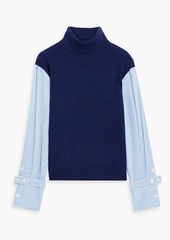 Derek Lam 10 Crosby - Corinne striped poplin-paneled wool-blend turtleneck sweater - Blue - M