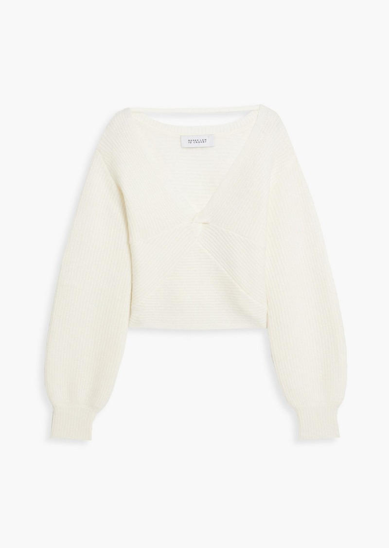 Derek Lam 10 Crosby - Marnie twist-front brushed ribbed-knit sweater - White - L