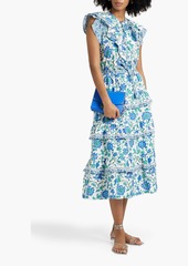 Derek Lam 10 Crosby - Nemea ruffled printed cotton-blend poplin midi skirt - Blue - US 00