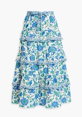 Derek Lam 10 Crosby - Nemea ruffled printed cotton-blend poplin midi skirt - Blue - US 00