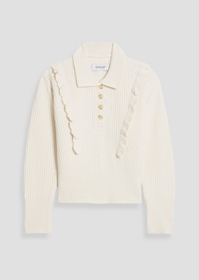 Derek Lam 10 Crosby - Noelia ruffled ribbed wool-blend polo sweater - White - S