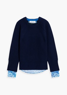 Derek Lam 10 Crosby - Marcia printed crepe-paneled wool sweater - Blue - M