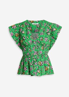 Derek Lam 10 Crosby - Roselyn ruffled floral-print cotton-blend poplin blouse - Green - US 0
