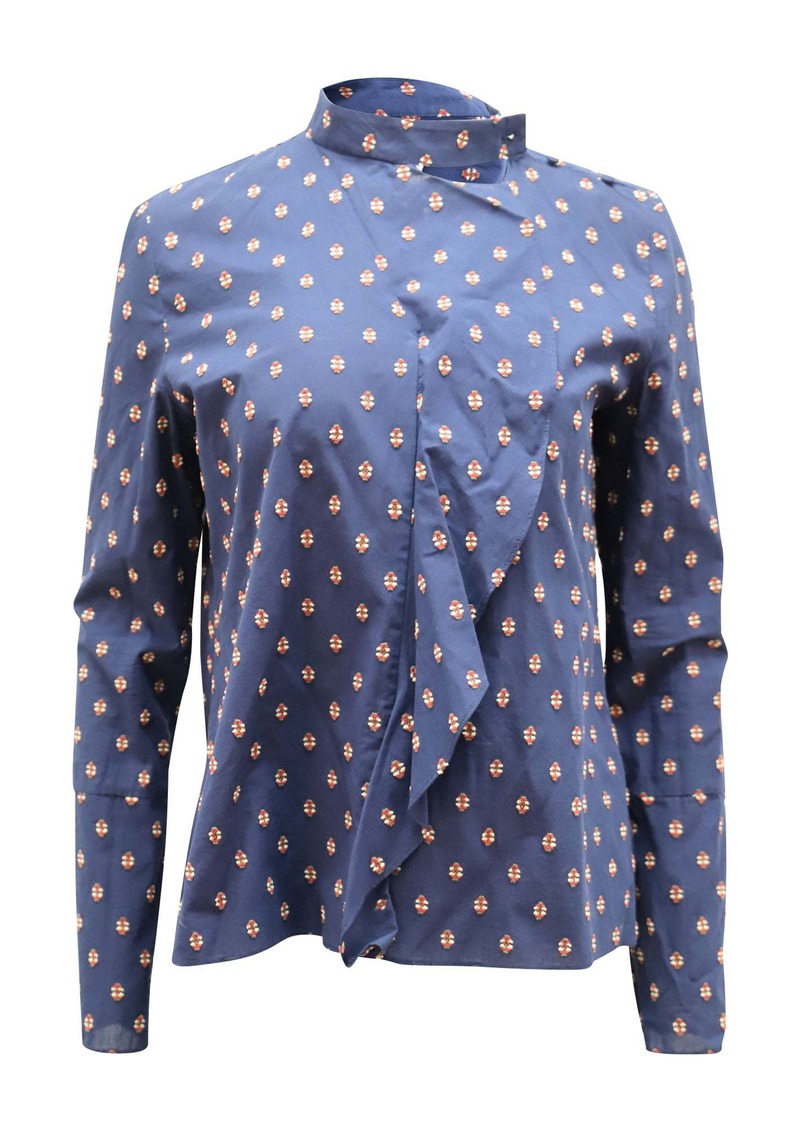 Derek Lam 10 Crosby Blouse with Cascading Ruffles in Navy Blue Cotton