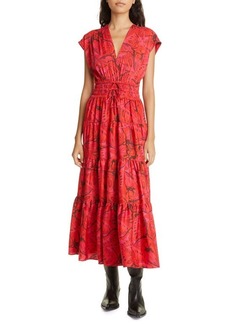 Derek Lam 10 Crosby Fatima Abstract Print Tiered Dress in Red Multi at Nordstrom