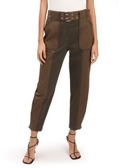 Derek Lam 10 Crosby Jeriah Mixed Tone Belted Cropped Pants in Pale Olive at Nordstrom