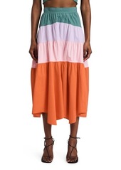 Derek Lam 10 Crosby Katalina Colorblock Tiered Cotton Skirt