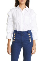 Derek Lam 10 Crosby Marley Pleated Sleeve Cotton Button-Up Shirt in White at Nordstrom