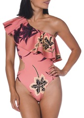 Derek Lam 10 Crosby Women's Standard Asymmetric Cut Out Ruffle Maillot One-Piece Swimsuit