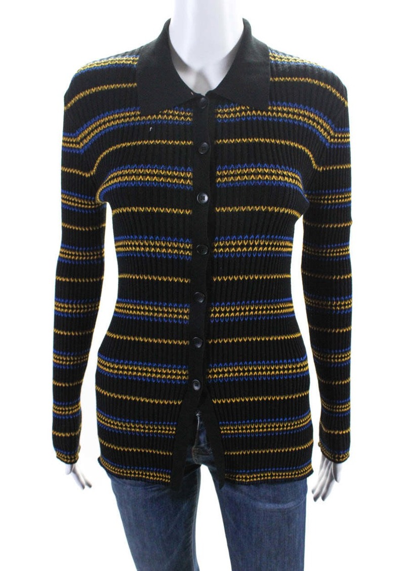 Derek Lam 10 Crosby Womens Striped Long Sleeve Zoli Polo Shirt Multicolor