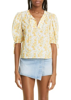 Derek Lam Nora Floral Puff Sleeve Cotton Top in Yellow Multi at Nordstrom Rack