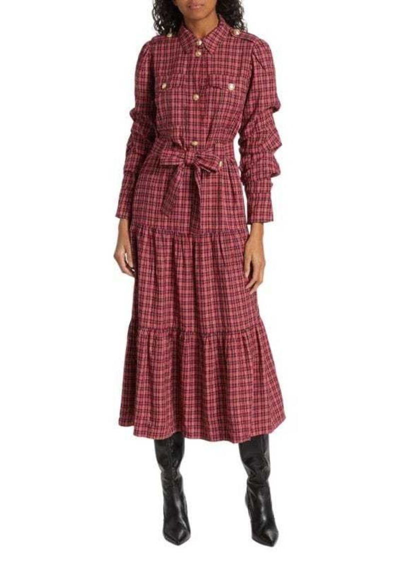 Derek Lam Donna Plaid Tie Waist Shirt Dress