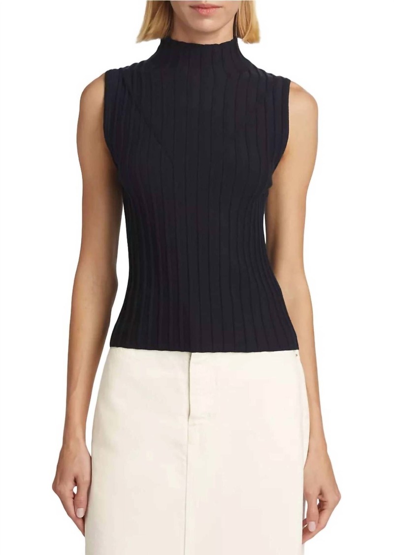 Derek Lam Esma Ribbed Mock Neck Sleeveless Vest In Navy