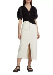 Derek Lam Fallon Cotton-Blend Ribbed Puff-Sleeve Blouse