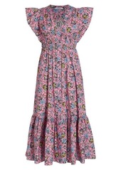 Derek Lam Greta Floral Flutter Sleeve Midi Dress