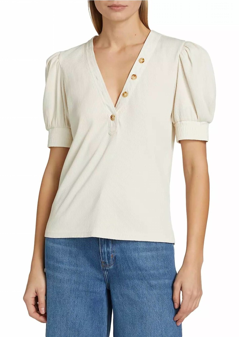 Derek Lam Heather V-Neck Puff Sleeve T-Shirt In Off White