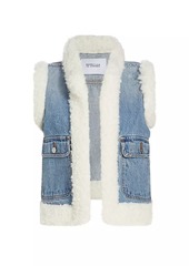 Derek Lam Jaime Sherpa-Trimmed Denim Vest