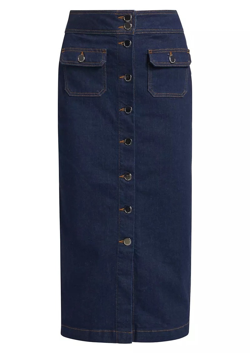 Derek Lam Jewel Denim Button-Up Midi-Skirt