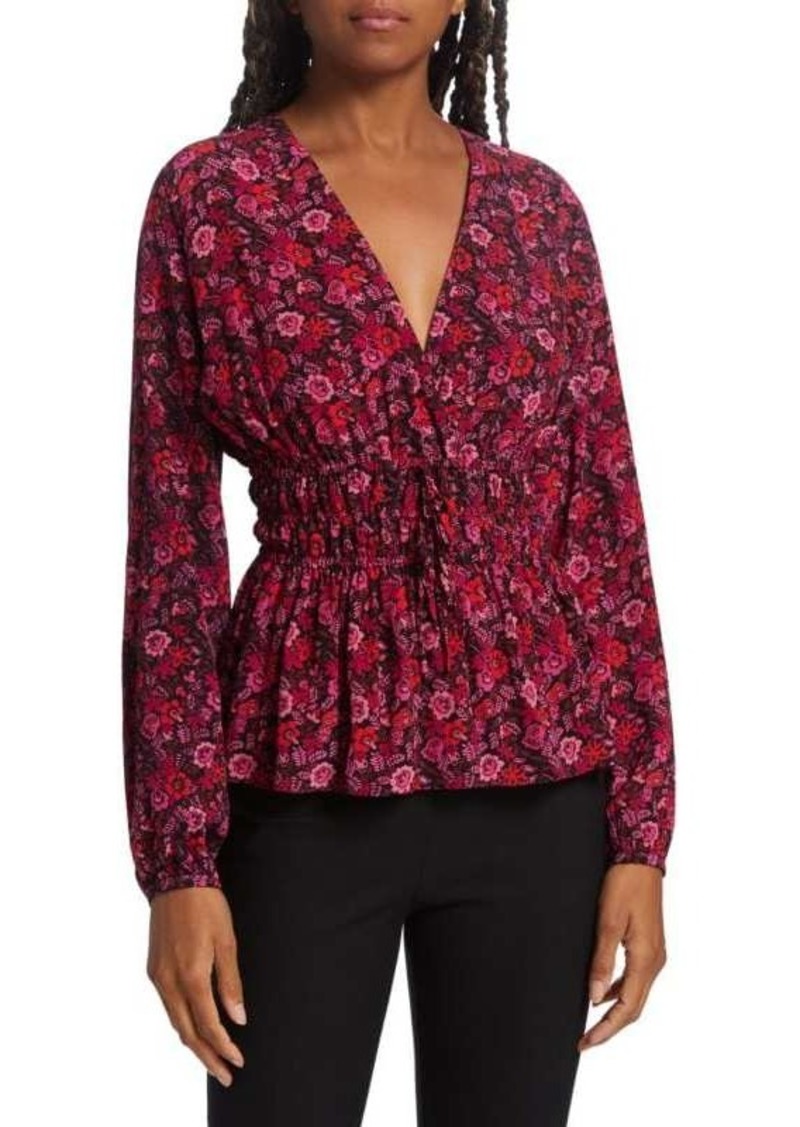 Derek Lam Lilith Floral V Neck Peplum Blouse