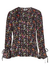 Derek Lam Lurex Floral Silk-Blend Bell-Sleeve Top