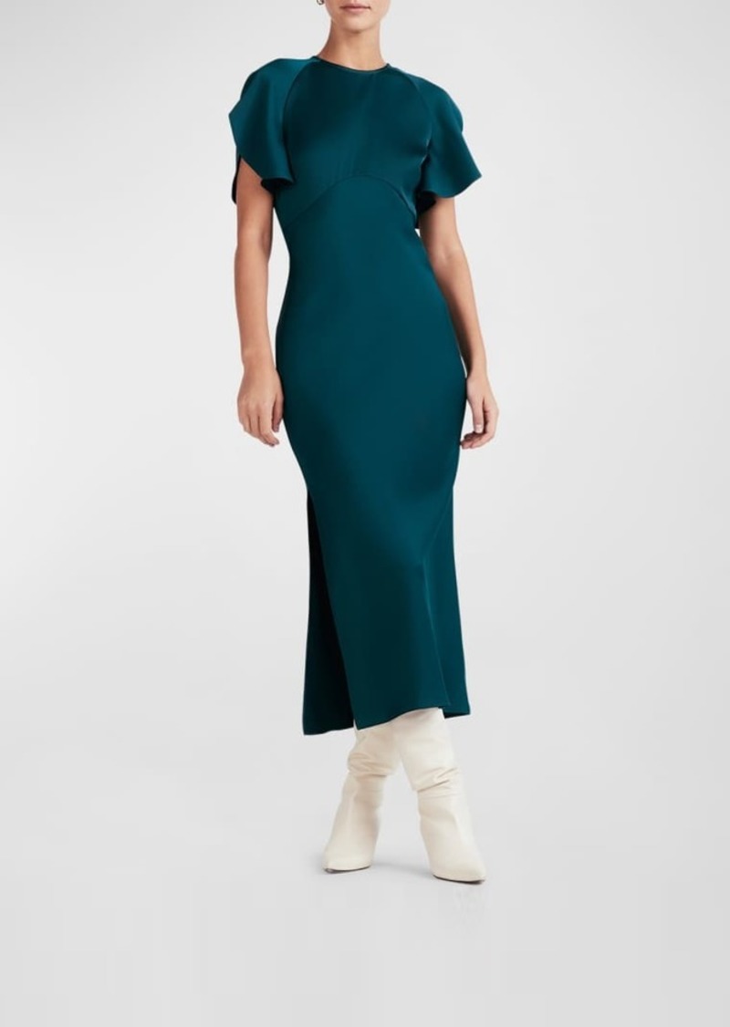 Derek Lam Lyra Petal-Sleeve Satin Midi Dress