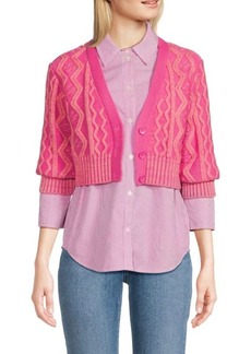 Derek Lam Mckinley Mixed Media Wool Blend Twofer Shirt