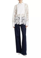 Derek Lam Megan Floral Embroidered Cotton Sheer Shirt