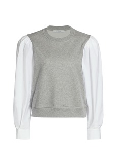 Derek Lam Milton Mixed Media Puff-Sleeve Sweatshirt