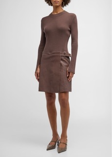 Derek Lam Nancy Long-Sleeve Mixed-Media Mini Dress
