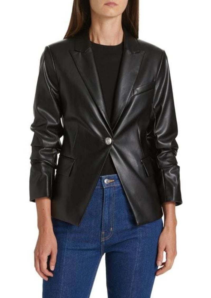 Derek Lam Ralph Ruched Sleeve Faux Leather Jacket