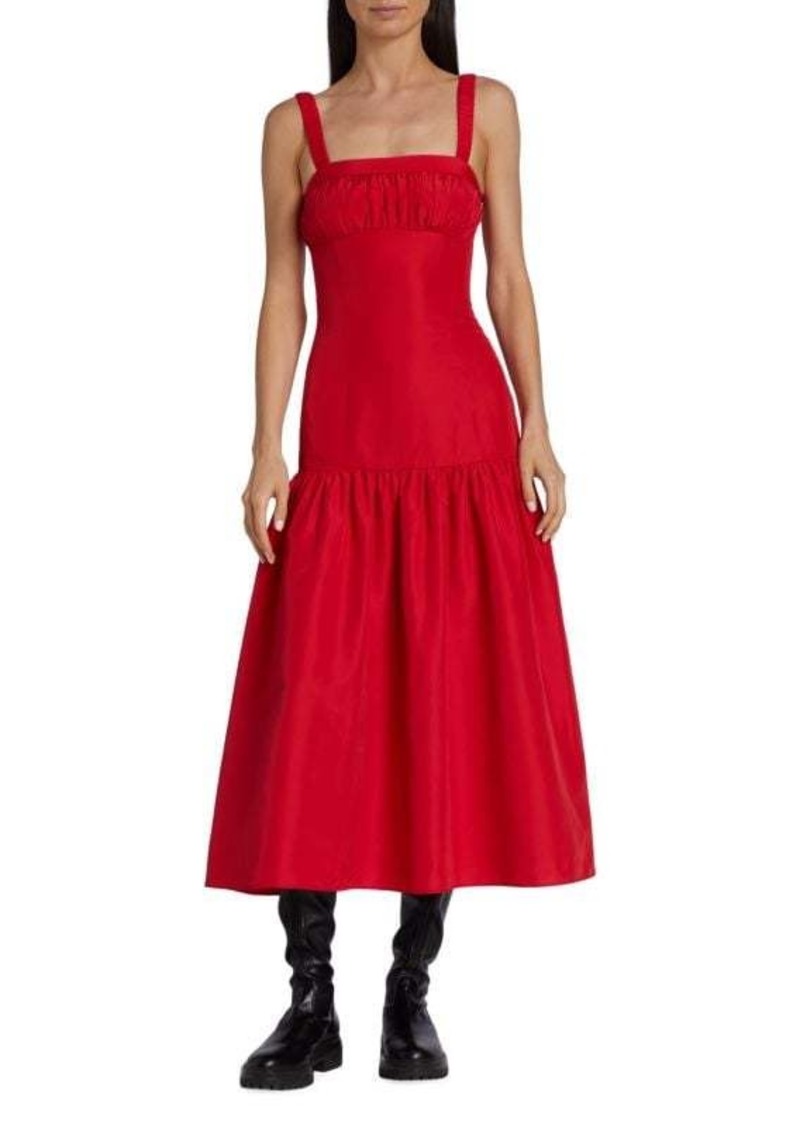 Derek Lam Selena Gathered Drop Waist Midi Dress