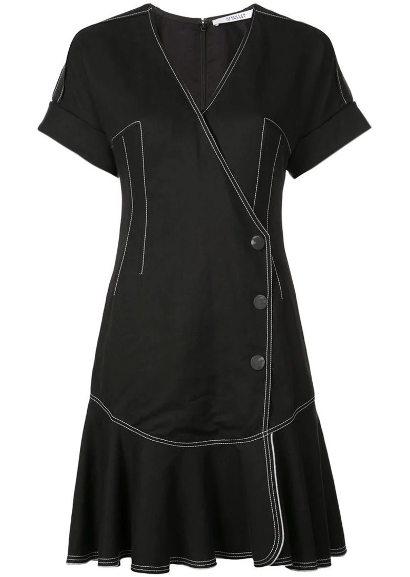 Short Sleeve Wrap Dress with Pleated Hem