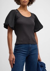 Derek Lam Suzanne Puff-Sleeve Mixed-Media Tee