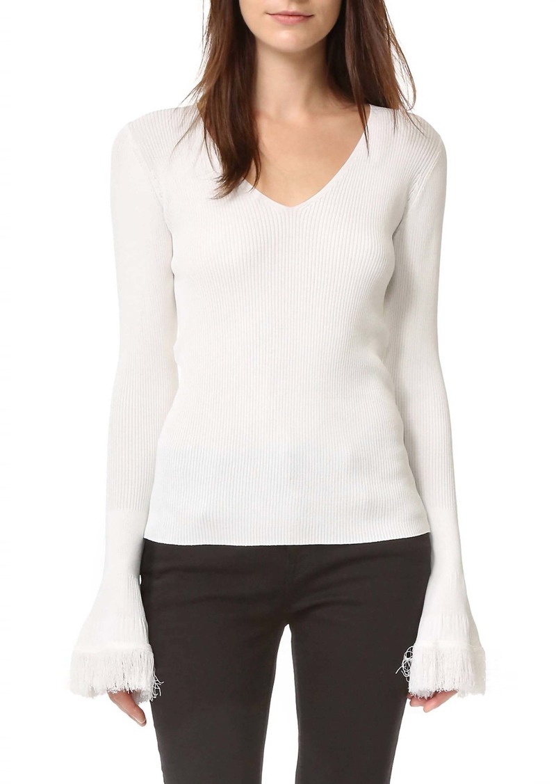 Derek Lam V-Neck Ribbed Sweater In White