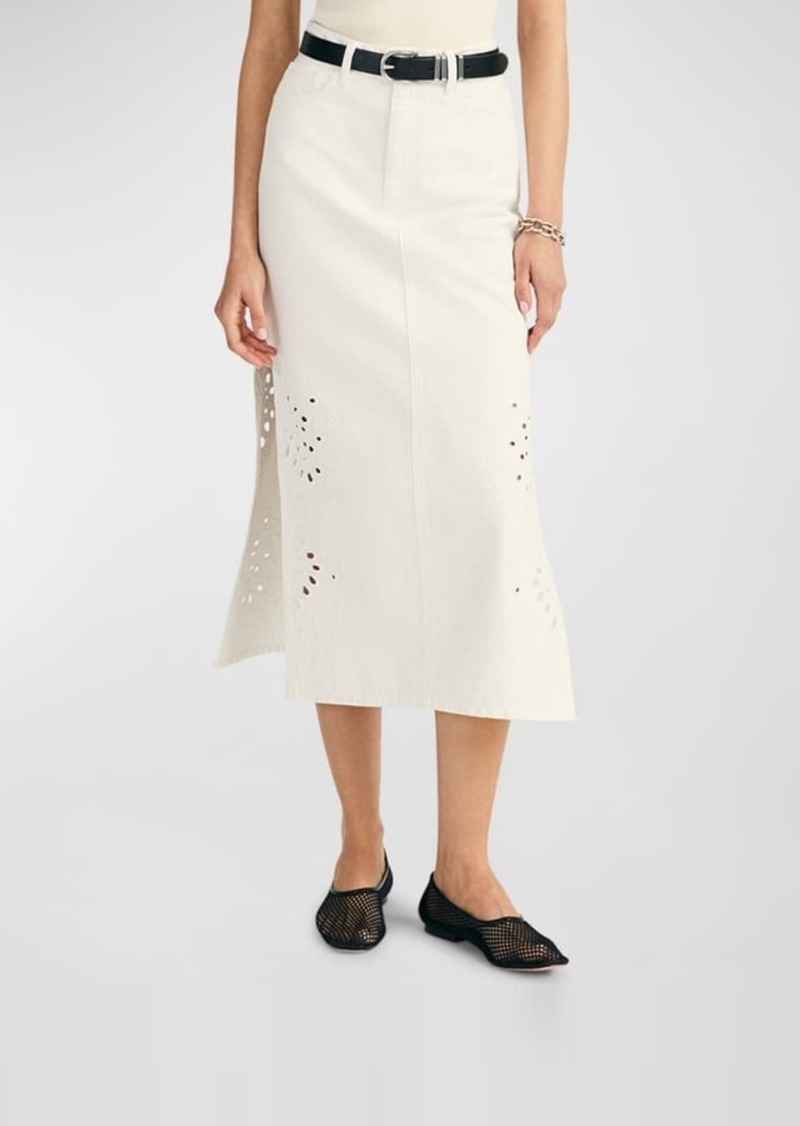 Derek Lam Violet Eyelet Denim Midi Skirt 