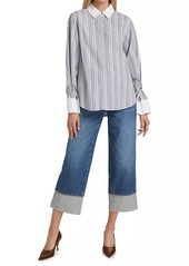 Derek Lam Wesley Striped Linen-Blend Long-Sleeve Shirt