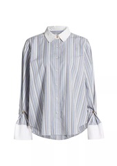 Derek Lam Wesley Striped Linen-Blend Long-Sleeve Shirt