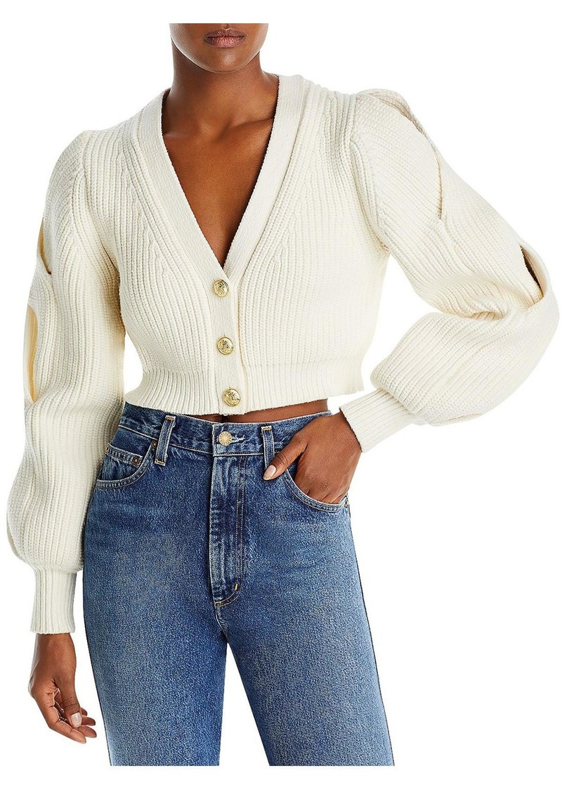 Derek Lam Womens Cropped Rib Knit Cardigan Sweater