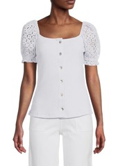 Design History Button Front Eyelet Top