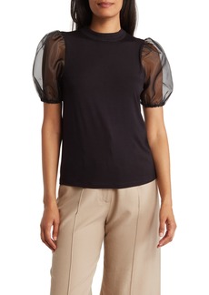 Design History Mixed Media Puff Sleeve T-Shirt in Black at Nordstrom Rack