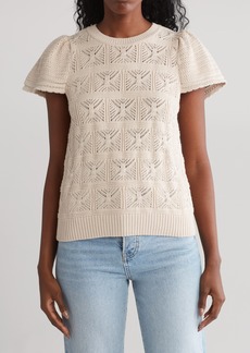 Design History Open Stitch Short Sleeve Sweater in Dove at Nordstrom Rack