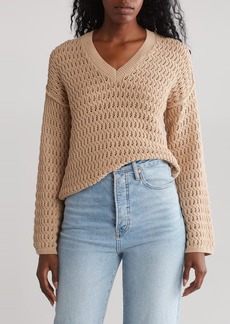 Design History Open Stitch V-Neck Sweater in Fawn at Nordstrom Rack