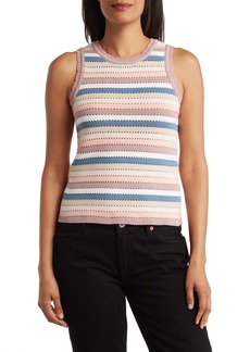 Design History Stripe Pointelle Cotton Knit Tank Top in Neutral Combo at Nordstrom Rack