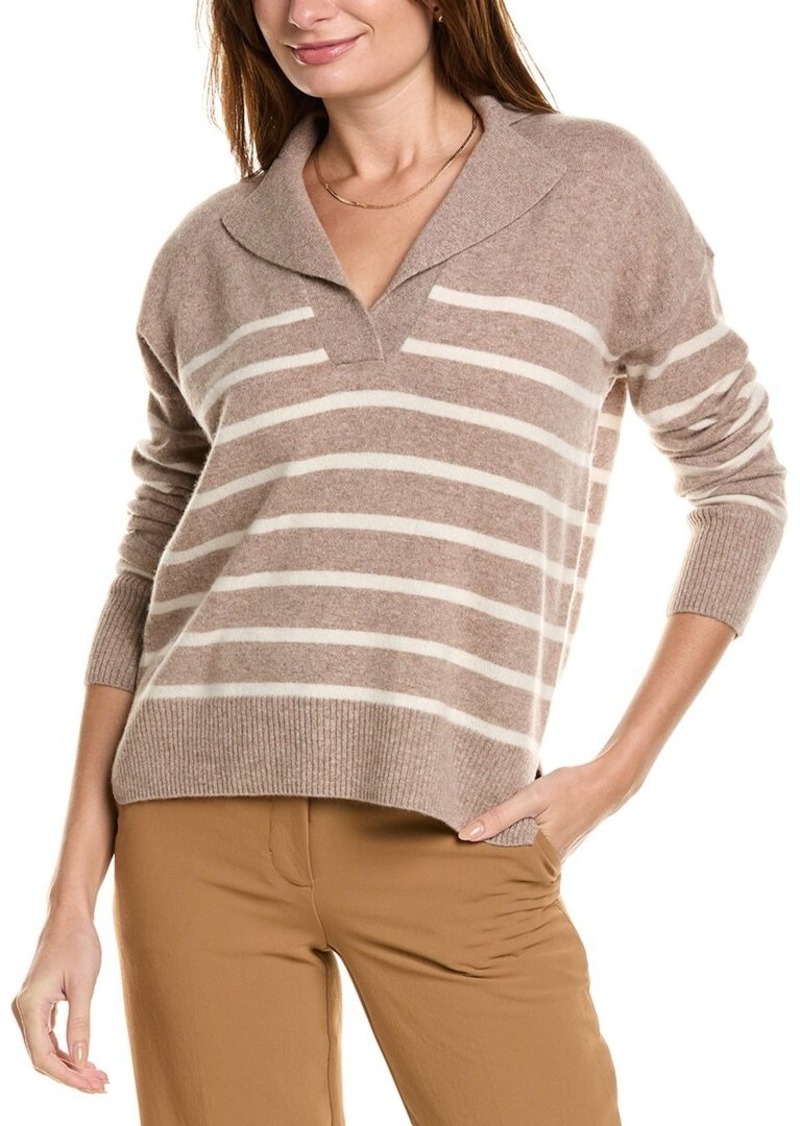 Design History Striped Notched Collar Cashmere Sweater