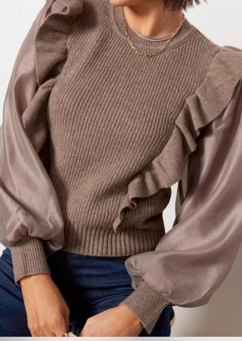 Design History Organza Sleeve Sweater In Brown