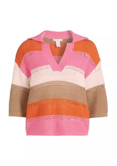 Design History Striped Crochet Polo Sweater