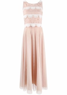 D.Exterior guipure lace sleeveless flared long dress