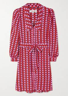 Diane Von Furstenberg Belted Printed Crepe Shirt Dress