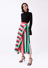 Diane Von Furstenberg Carson Silk Crepe De Chine Midi Wrap Skirt in Carson Stripe