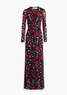 Diane von Furstenberg - Adara draped floral-print stretch-mesh maxi dress - Red - XL